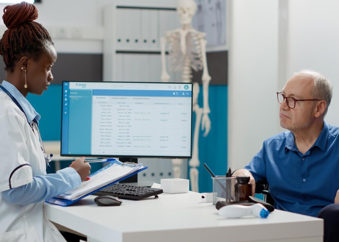 doctor showing automation software