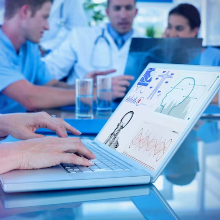 someone using medical software on laptop